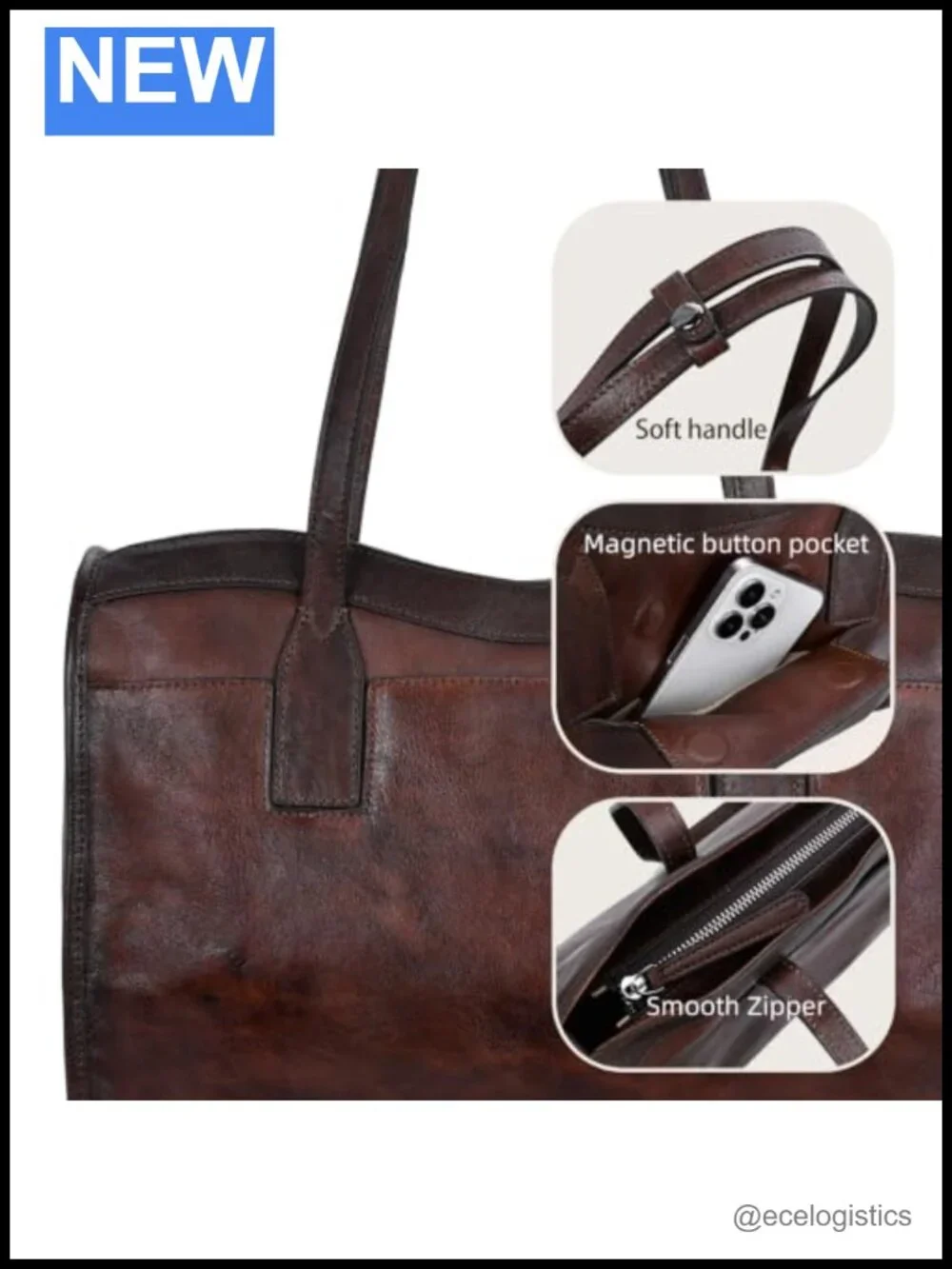 Genuine Leather Tote Shoulder Bag Women Large Purse Handbag MacBook